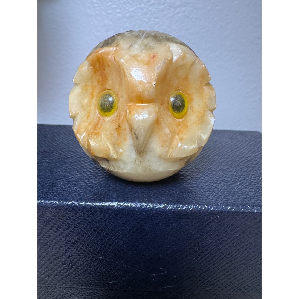 Vintage Italian Owl Figurine Genuine Alabaster, Hand Carved in Italy Mid-Century